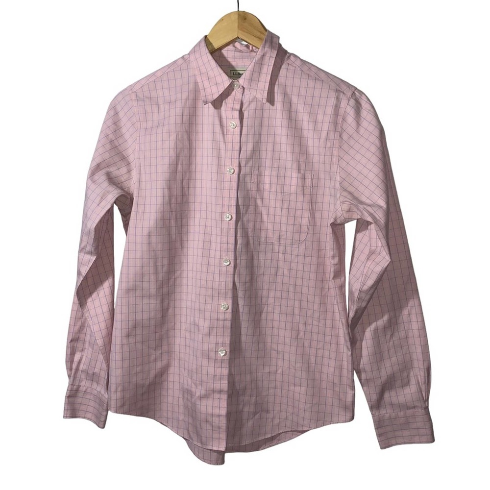 L.L. Bean Button down checkered blouse - Picture 4 of 6